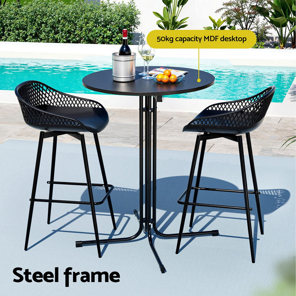 Nerine 2-Seater Outdoor Bar Set Stools Dining Chairs Table Patio Furniture Bistro Set 3-Piece - Black