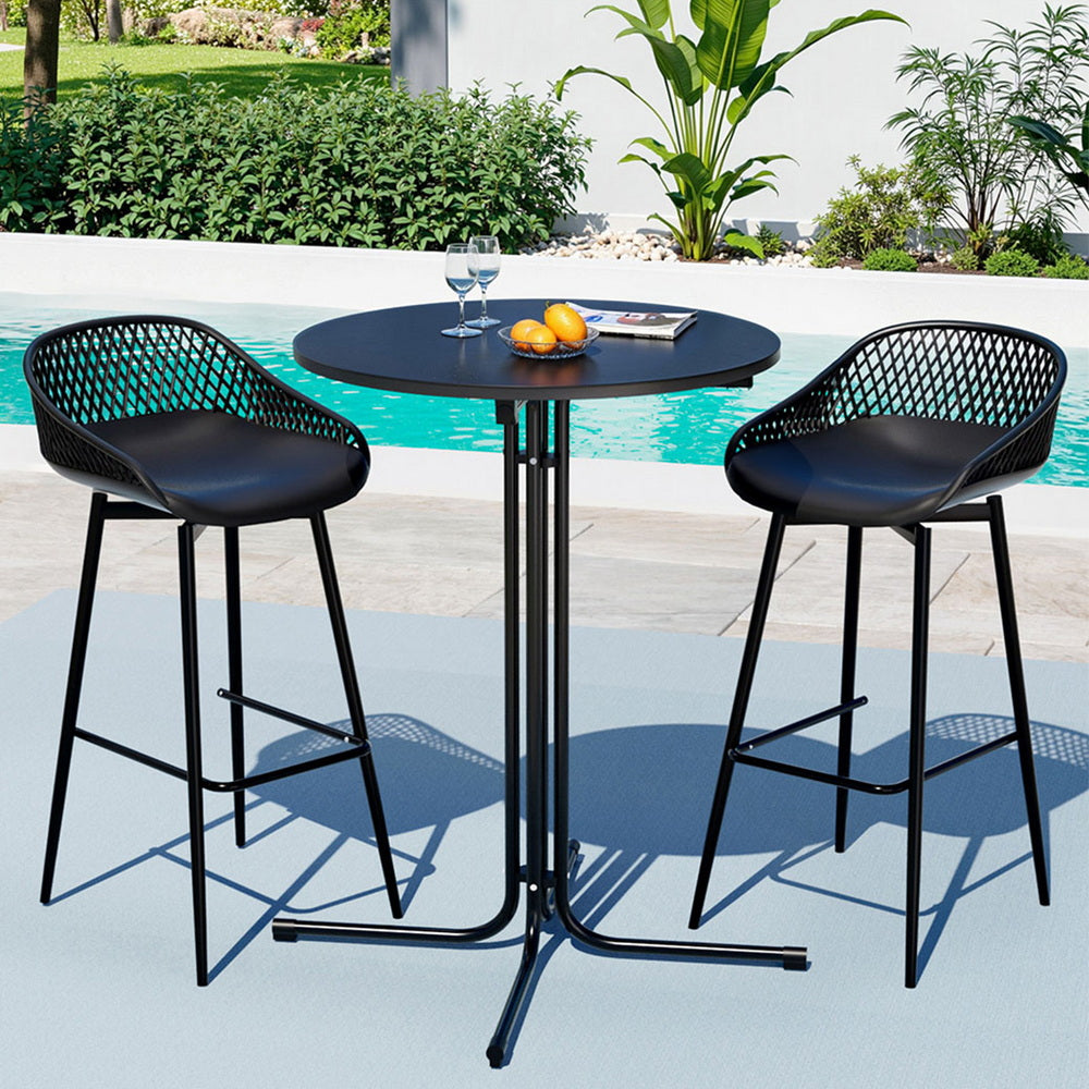 Nerine 2-Seater Outdoor Bar Set Stools Dining Chairs Table Patio Furniture Bistro Set 3-Piece - Black