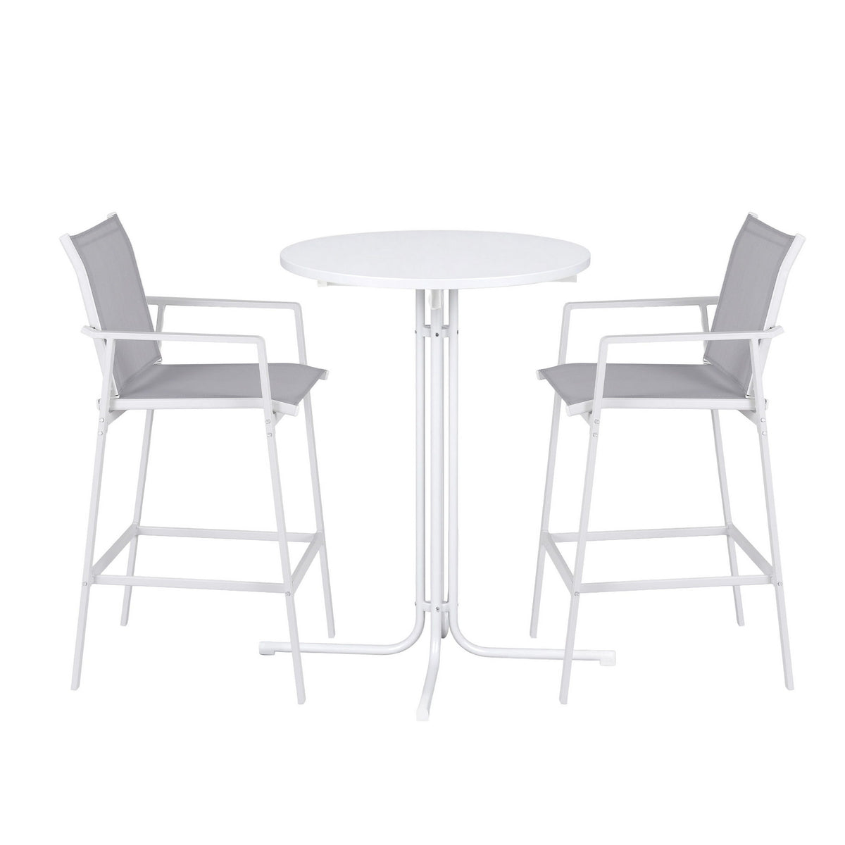 Serilda 2-Seater Outdoor Bar Set Stools Dining Chairs Table Patio Furniture Bistro Set Steel 3-Piece - White