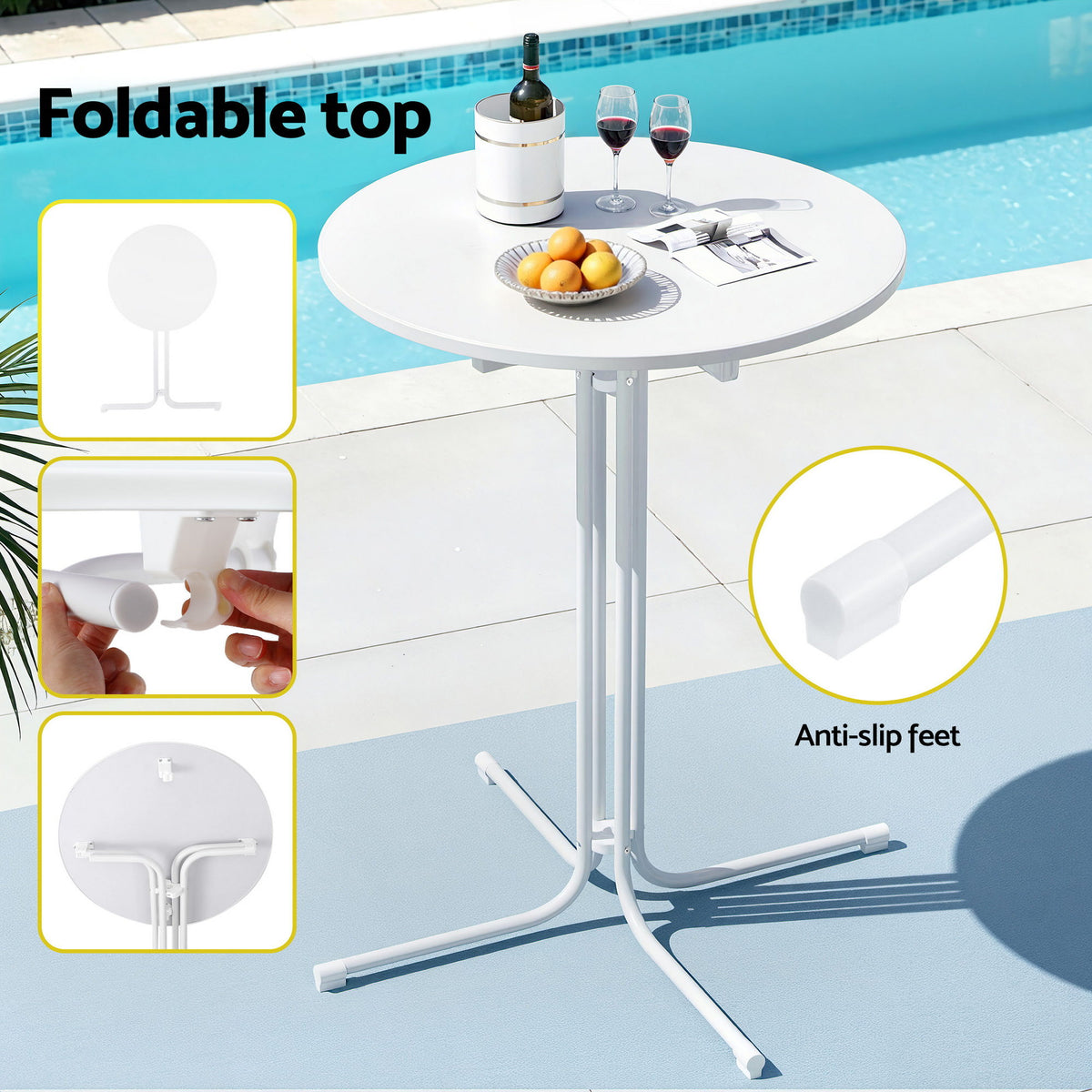 Serilda 2-Seater Outdoor Bar Set Stools Dining Chairs Table Patio Furniture Bistro Set Steel 3-Piece - White