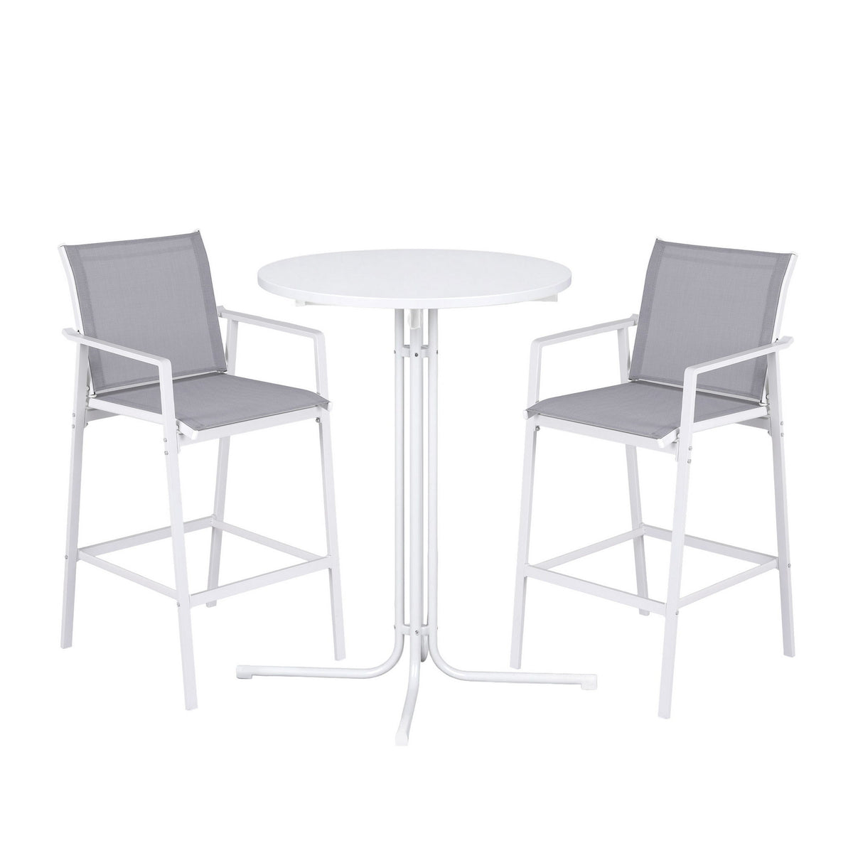 Serilda 2-Seater Outdoor Bar Set Stools Dining Chairs Table Patio Furniture Bistro Set Steel 3-Piece - White