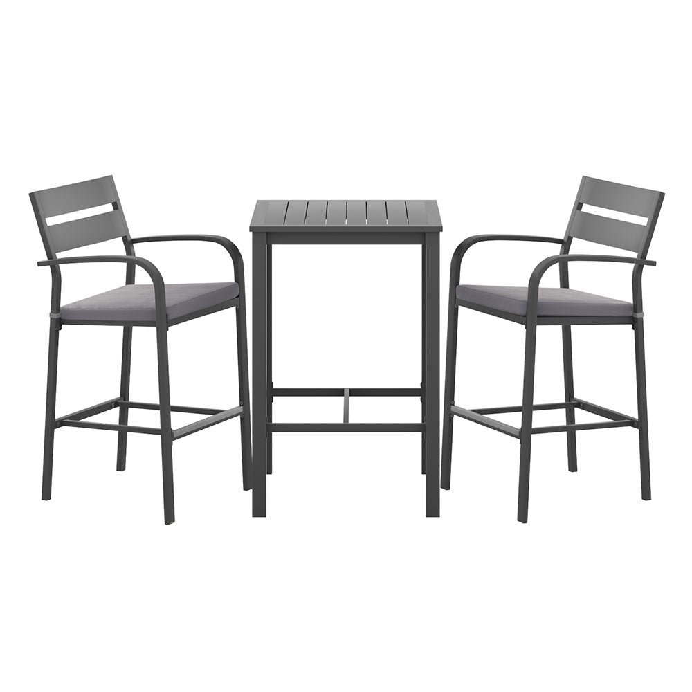 Arlise 2-Seater Outdoor Bar Set Stools Dining Chairs Table Patio Aluminium Bistro Set 3-Piece - Black