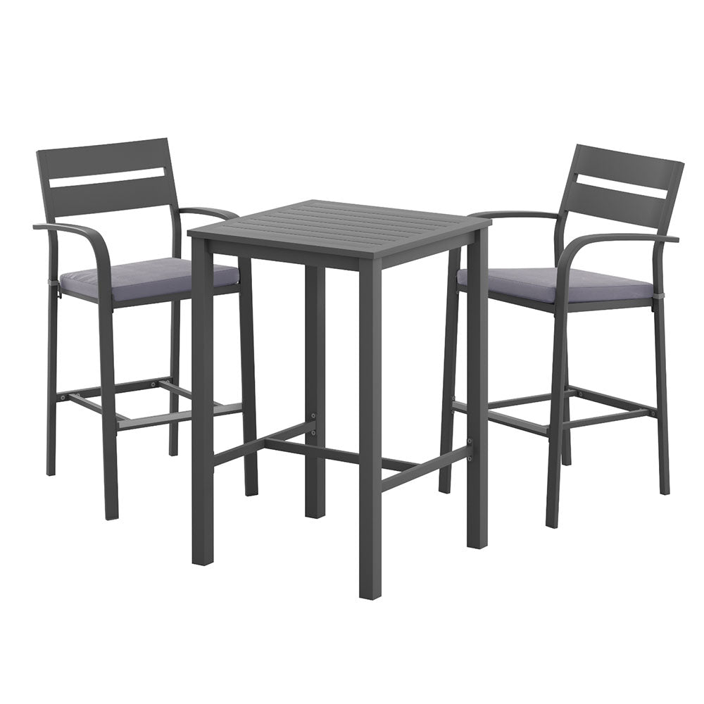 Arlise 2-Seater Outdoor Bar Set Stools Dining Chairs Table Patio Aluminium Bistro Set 3-Piece - Black