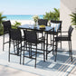 Basina 6-Seater Outdoor Bar Set Stools Dining Chairs Table Patio Steel Bistro Set 7-Piece - Black