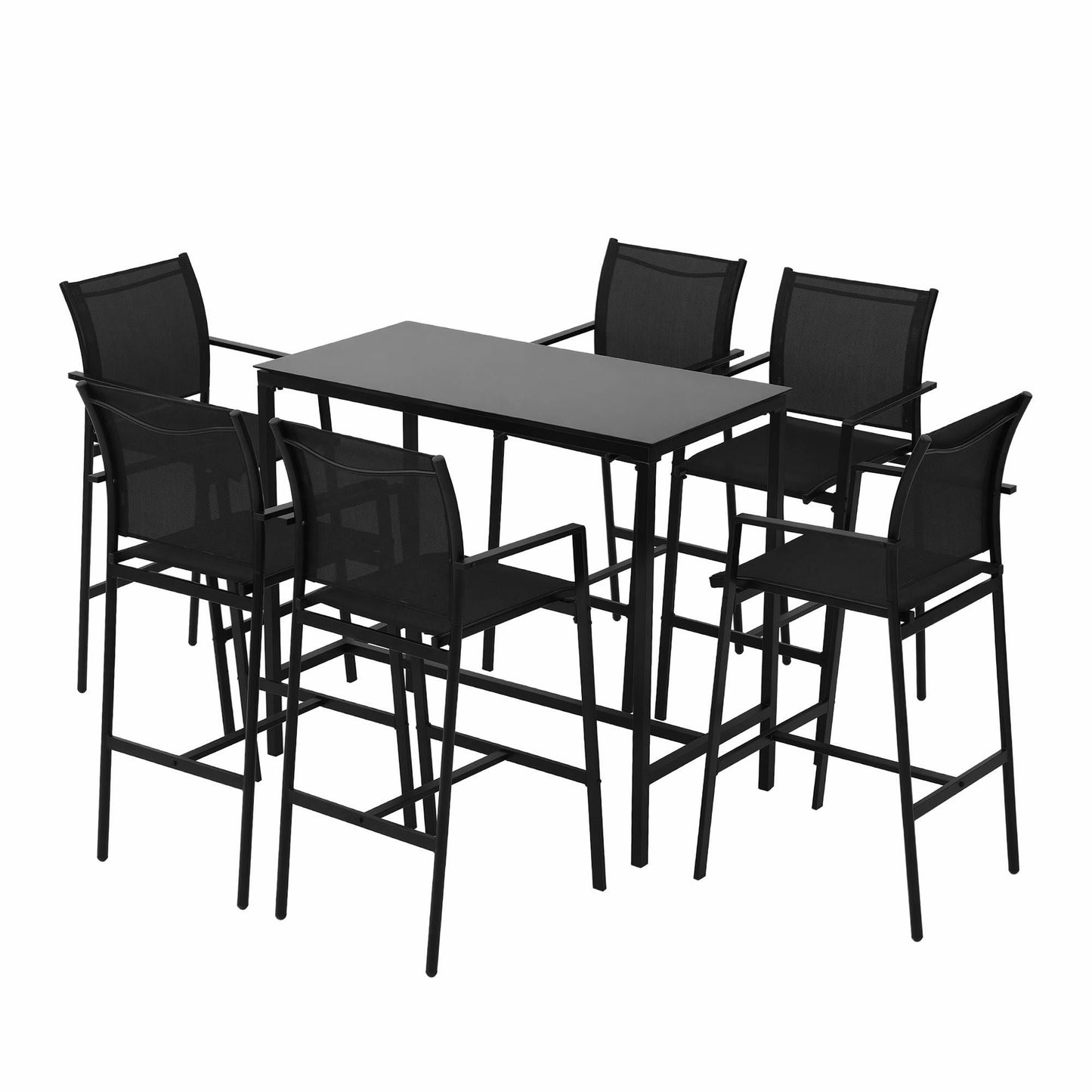 Basina 6-Seater Outdoor Bar Set Stools Dining Chairs Table Patio Steel Bistro Set 7-Piece - Black