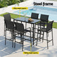 Basina 6-Seater Outdoor Bar Set Stools Dining Chairs Table Patio Steel Bistro Set 7-Piece - Black