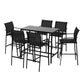 Basina 6-Seater Outdoor Bar Set Stools Dining Chairs Table Patio Steel Bistro Set 7-Piece - Black