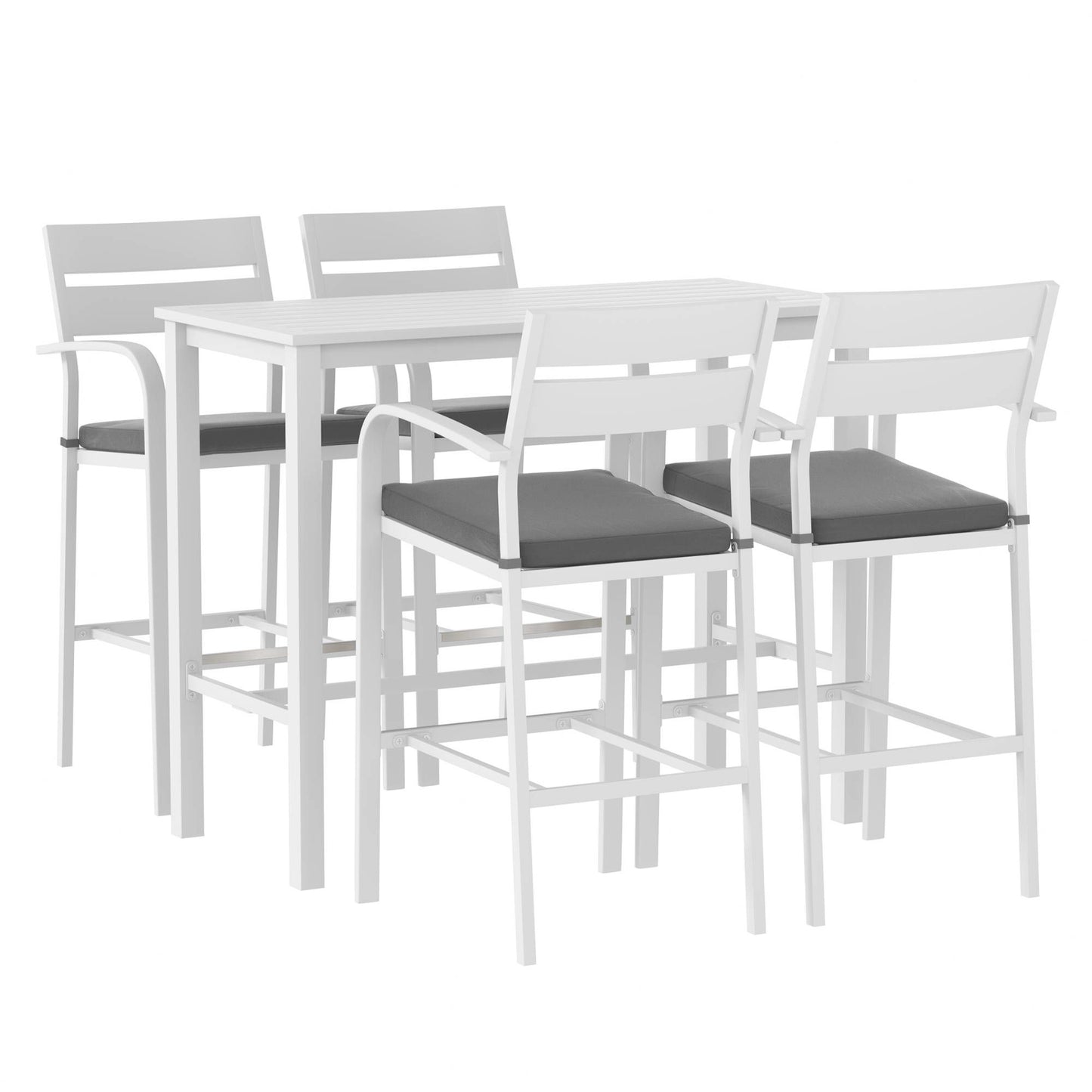 Julian 4-Seater Dining Chairs Table Patio Aluminium Bistro Set 5-Piece Outdoor Bar Set - White
