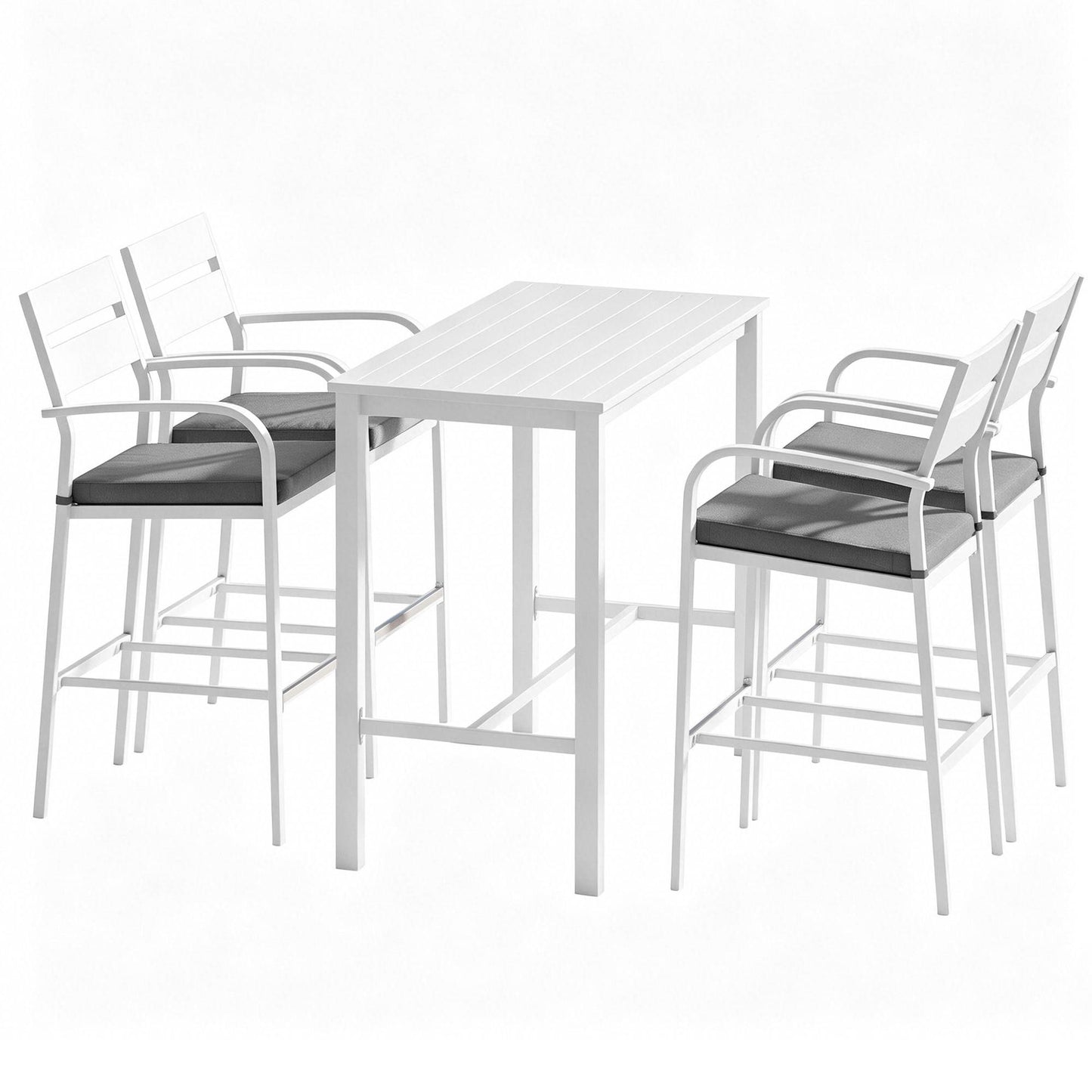 Julian 4-Seater Dining Chairs Table Patio Aluminium Bistro Set 5-Piece Outdoor Bar Set - White