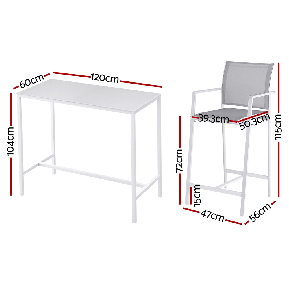 Erion 6-Seater Outdoor Bar Set Stools Dining Chairs Table Patio Steel Bistro Set 7-Piece - White