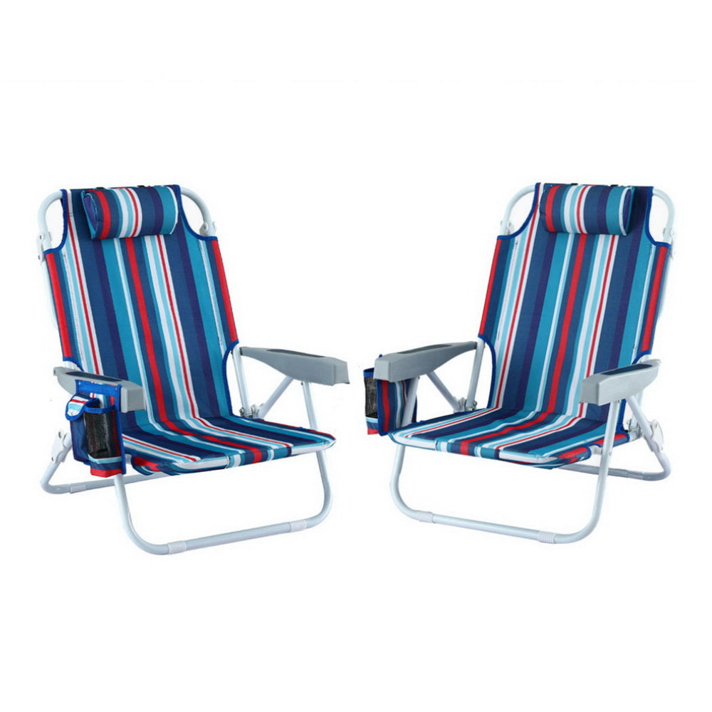 Orlin Set of 2 Outdoor Chairs Beach Chair Backpack Cooler Storage Lightweight Fishing - Blue