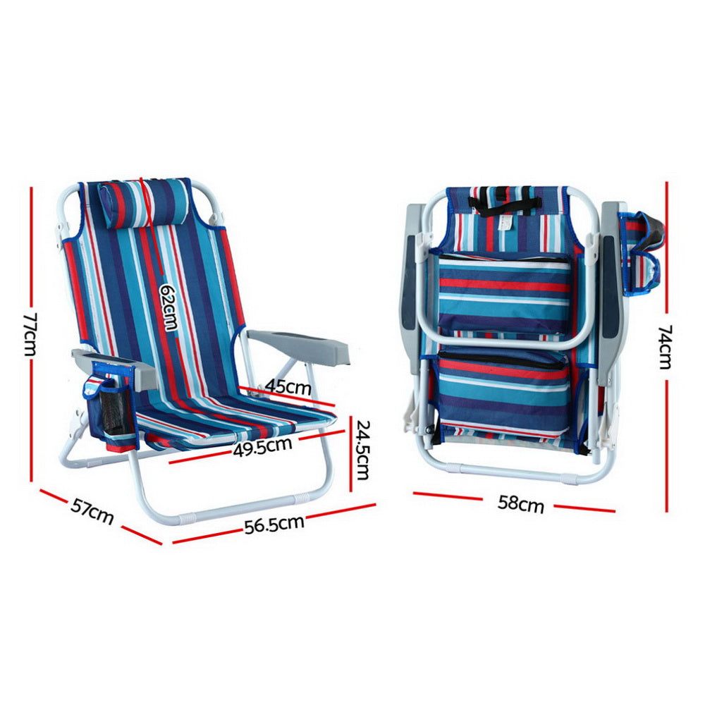 Orlin Set of 2 Outdoor Chairs Beach Chair Backpack Cooler Storage Lightweight Fishing - Blue