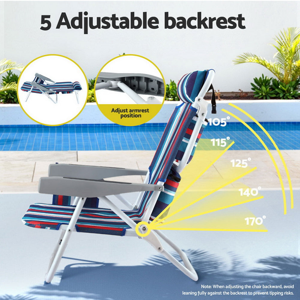 Orlin Set of 2 Outdoor Chairs Beach Chair Backpack Cooler Storage Lightweight Fishing - Blue