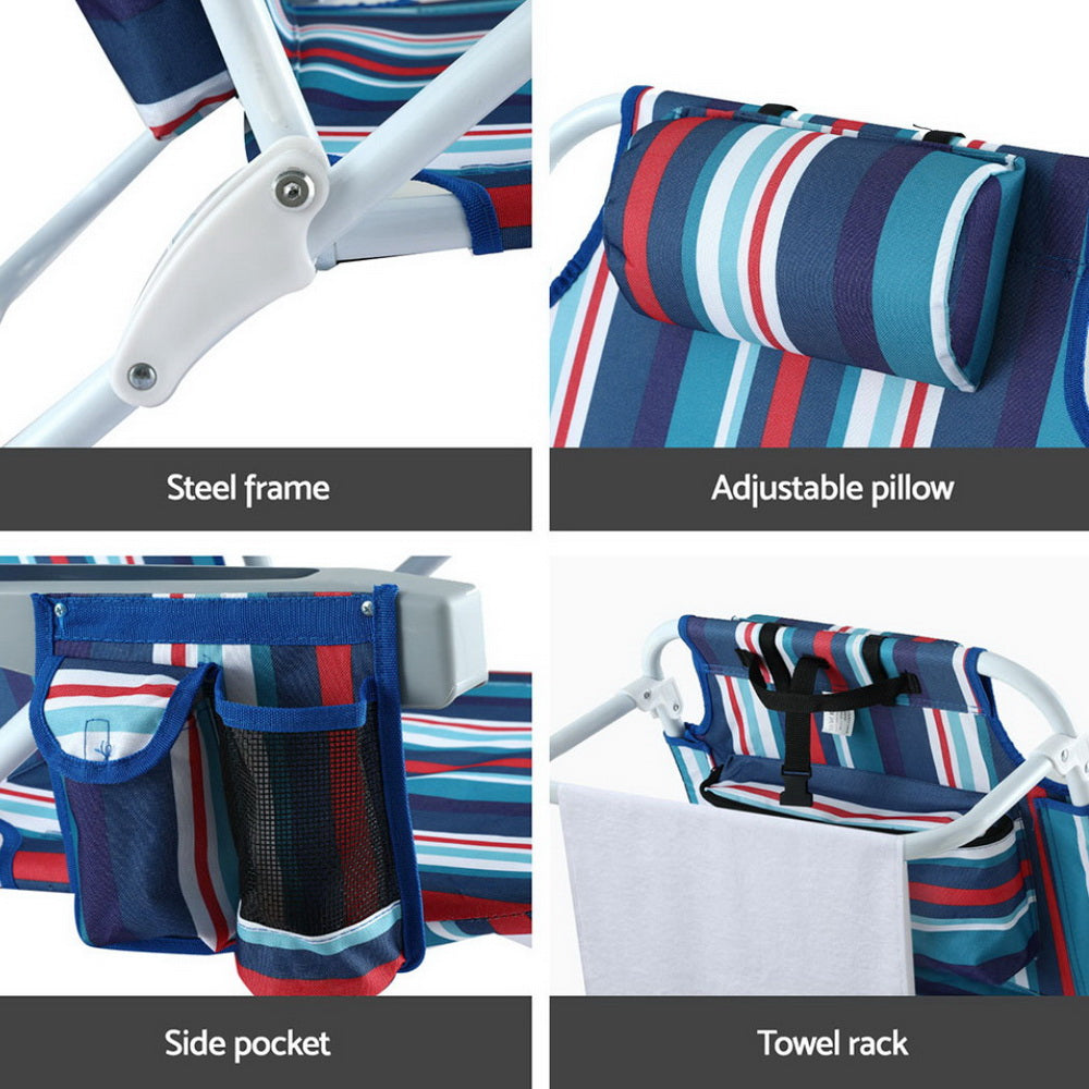 Orlin Set of 2 Outdoor Chairs Beach Chair Backpack Cooler Storage Lightweight Fishing - Blue