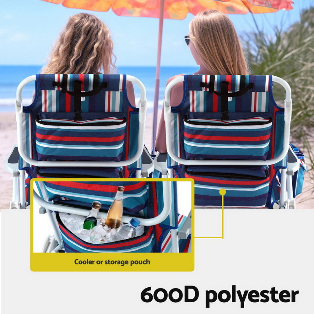 Orlin Set of 2 Outdoor Chairs Beach Chair Backpack Cooler Storage Lightweight Fishing - Blue