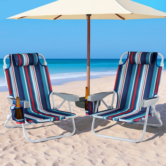 Orlin Set of 2 Outdoor Chairs Beach Chair Backpack Cooler Storage Lightweight Fishing - Blue