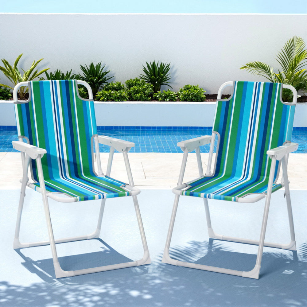 Azielle Set of 2 Outdoor Chairs Folding Camping Chair Steel Portable Patio Furniture - Black