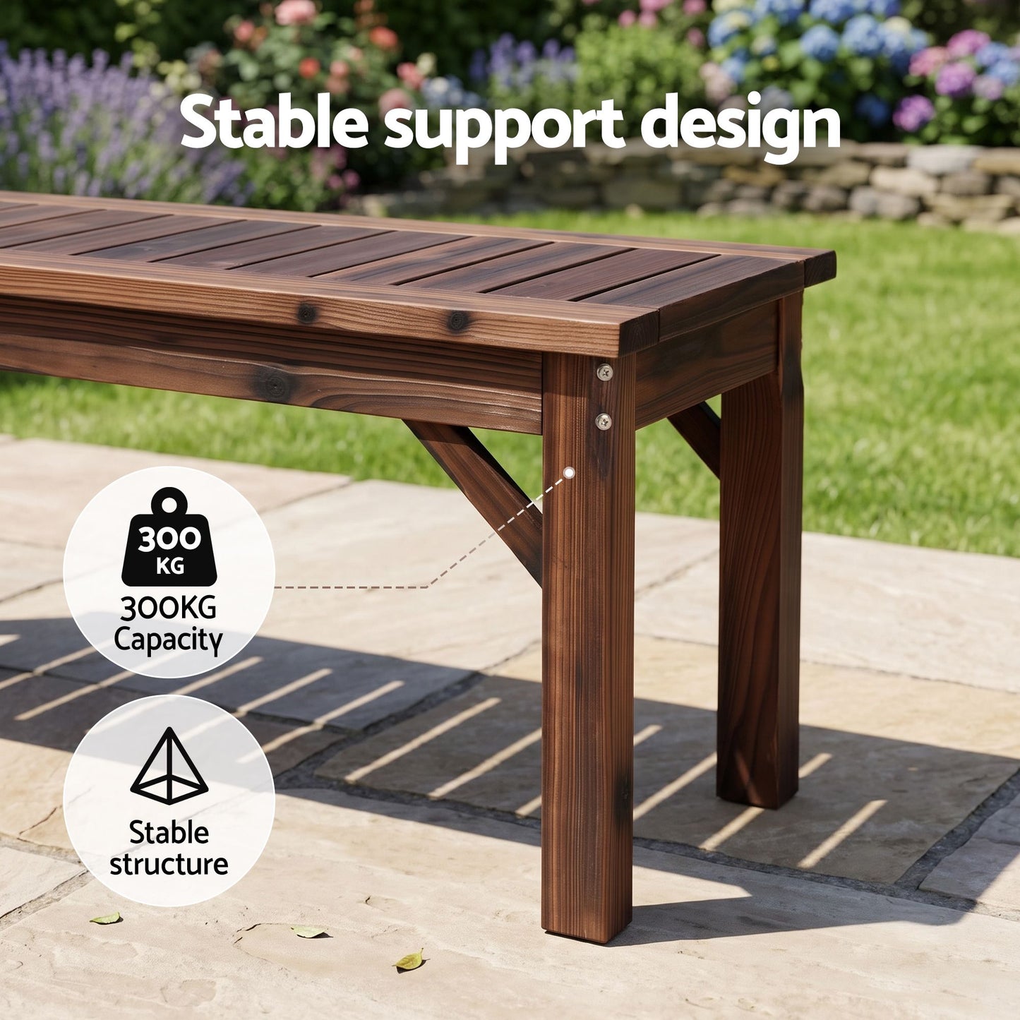 Garden Benches Garden Seating Backless Timber Seat 120cm Brown