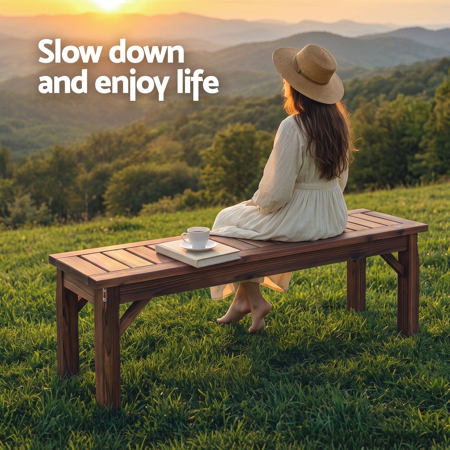 Garden Benches Garden Seating Backless Timber Seat 120cm Brown