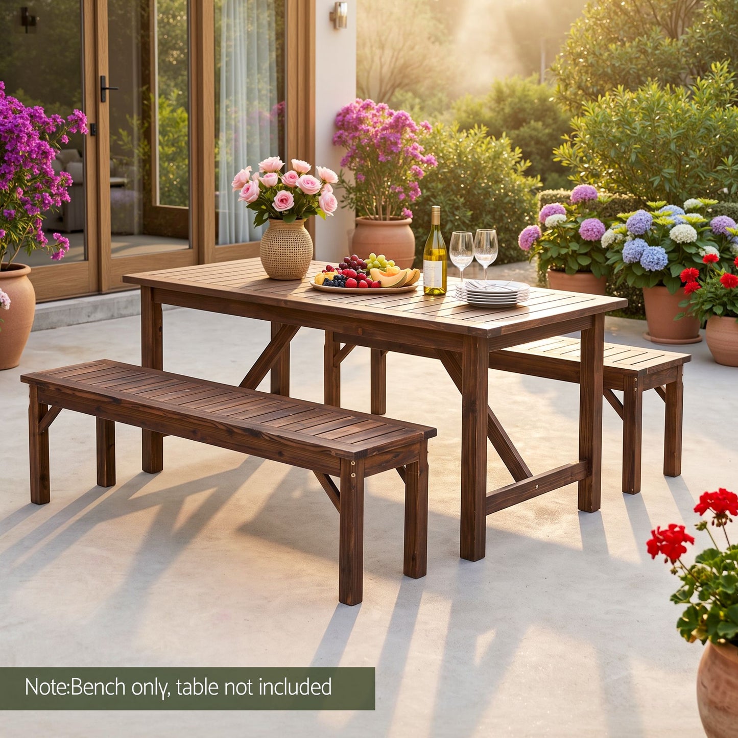 Garden Benches Garden Seating Backless Timber Seat 150cm Brown