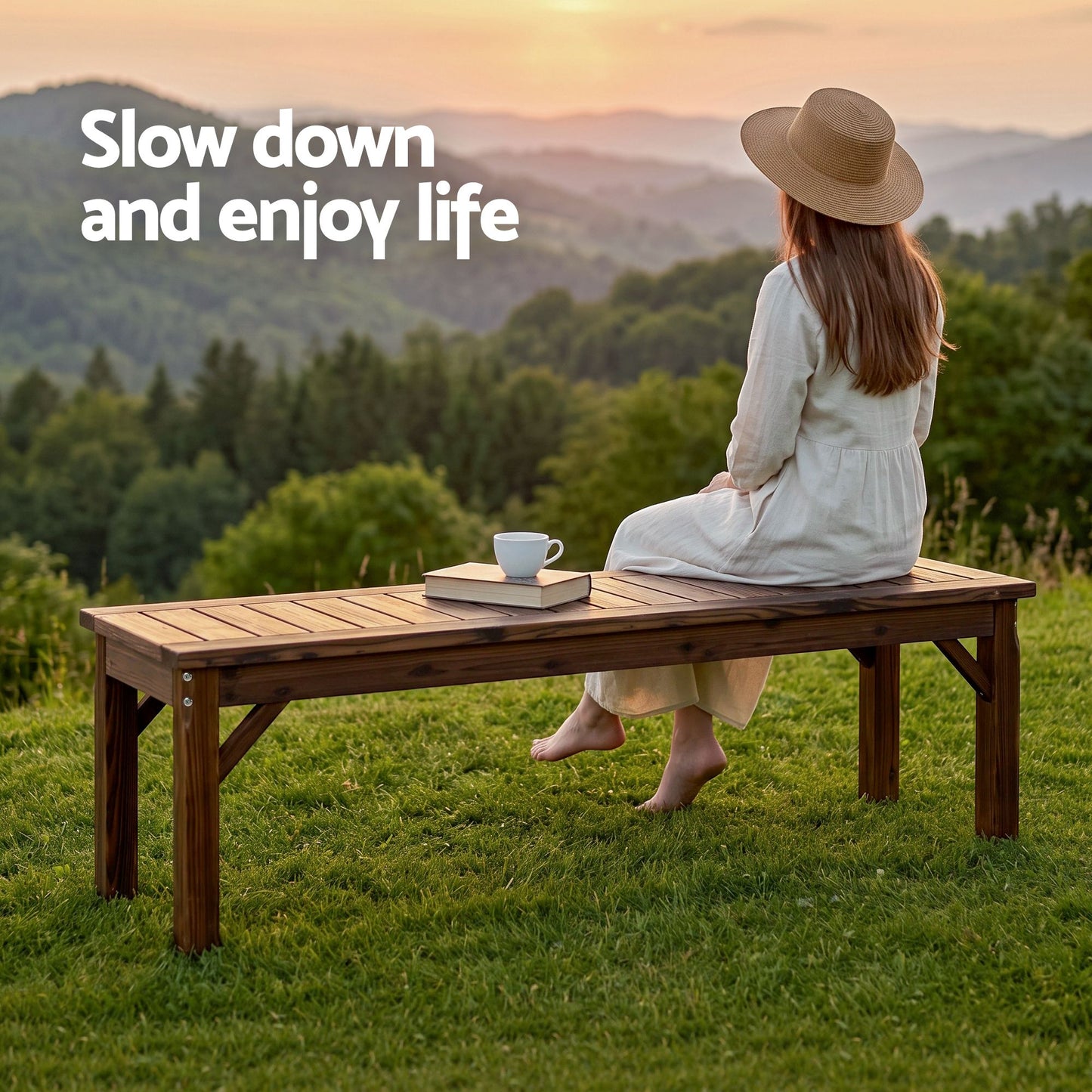 Garden Benches Garden Seating Backless Timber Seat 150cm Brown
