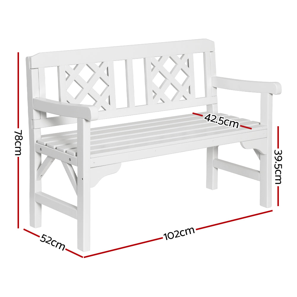 Solene Wooden Garden Bench 2 Seat Patio Furniture Timber Outdoor Lounge Chair - White