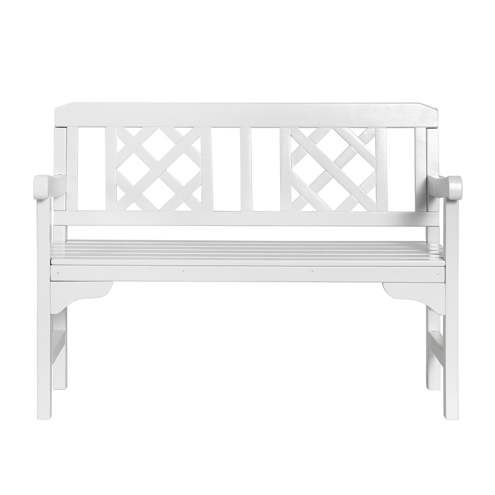 Solene Wooden Garden Bench 2 Seat Patio Furniture Timber Outdoor Lounge Chair - White