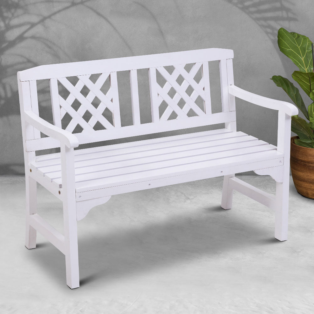 Solene Wooden Garden Bench 2 Seat Patio Furniture Timber Outdoor Lounge Chair - White