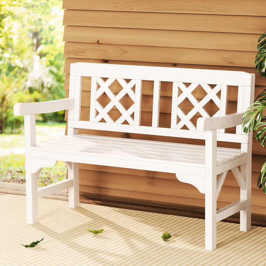 Solene Wooden Garden Bench 2 Seat Patio Furniture Timber Outdoor Lounge Chair - White