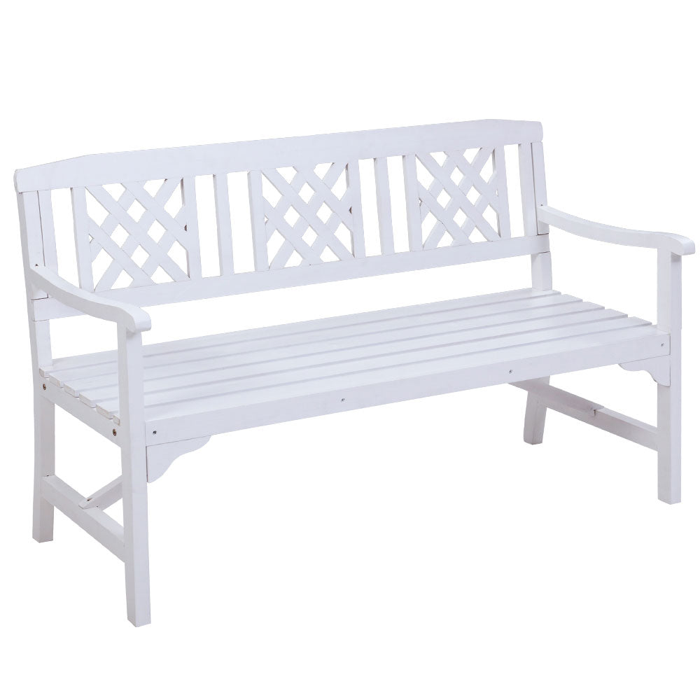 Solene Wooden Garden Bench 3 Seat Patio Furniture Timber Outdoor Lounge Chair - White