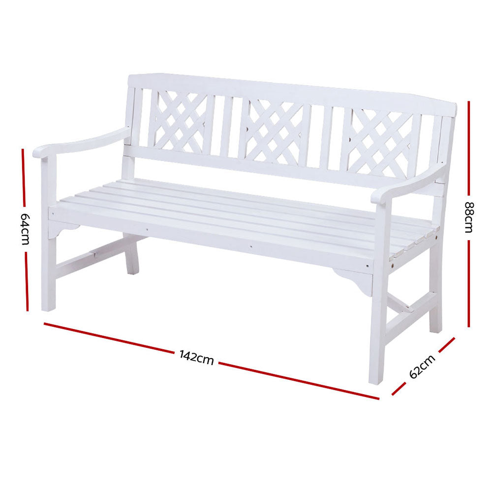 Solene Wooden Garden Bench 3 Seat Patio Furniture Timber Outdoor Lounge Chair - White