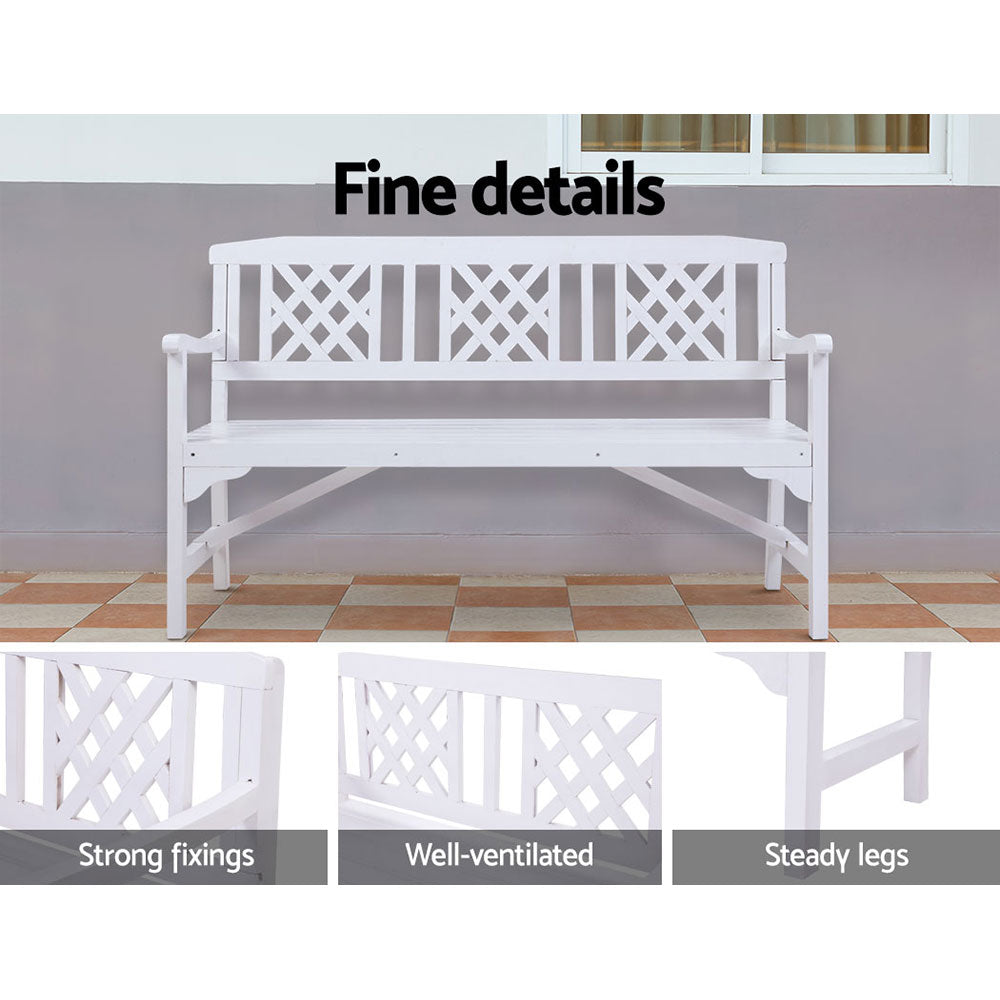 Solene Wooden Garden Bench 3 Seat Patio Furniture Timber Outdoor Lounge Chair - White
