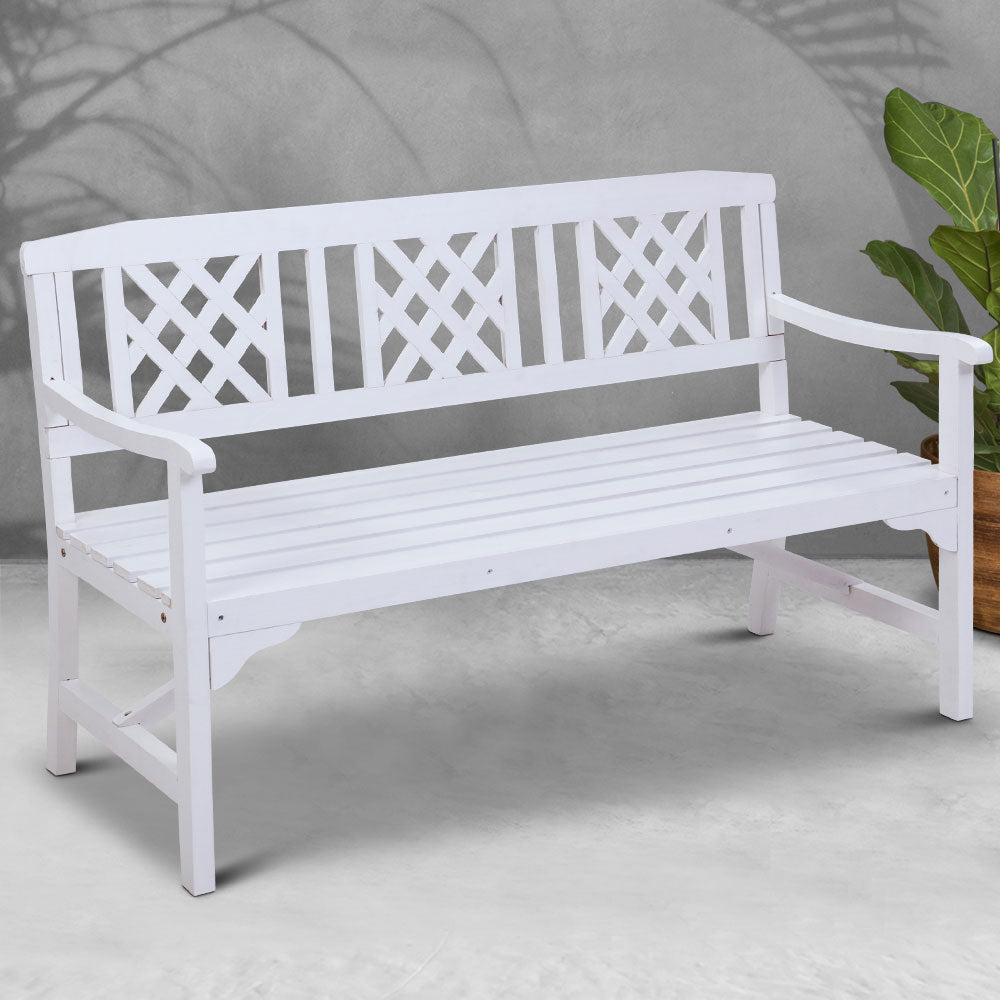 Solene Wooden Garden Bench 3 Seat Patio Furniture Timber Outdoor Lounge Chair - White