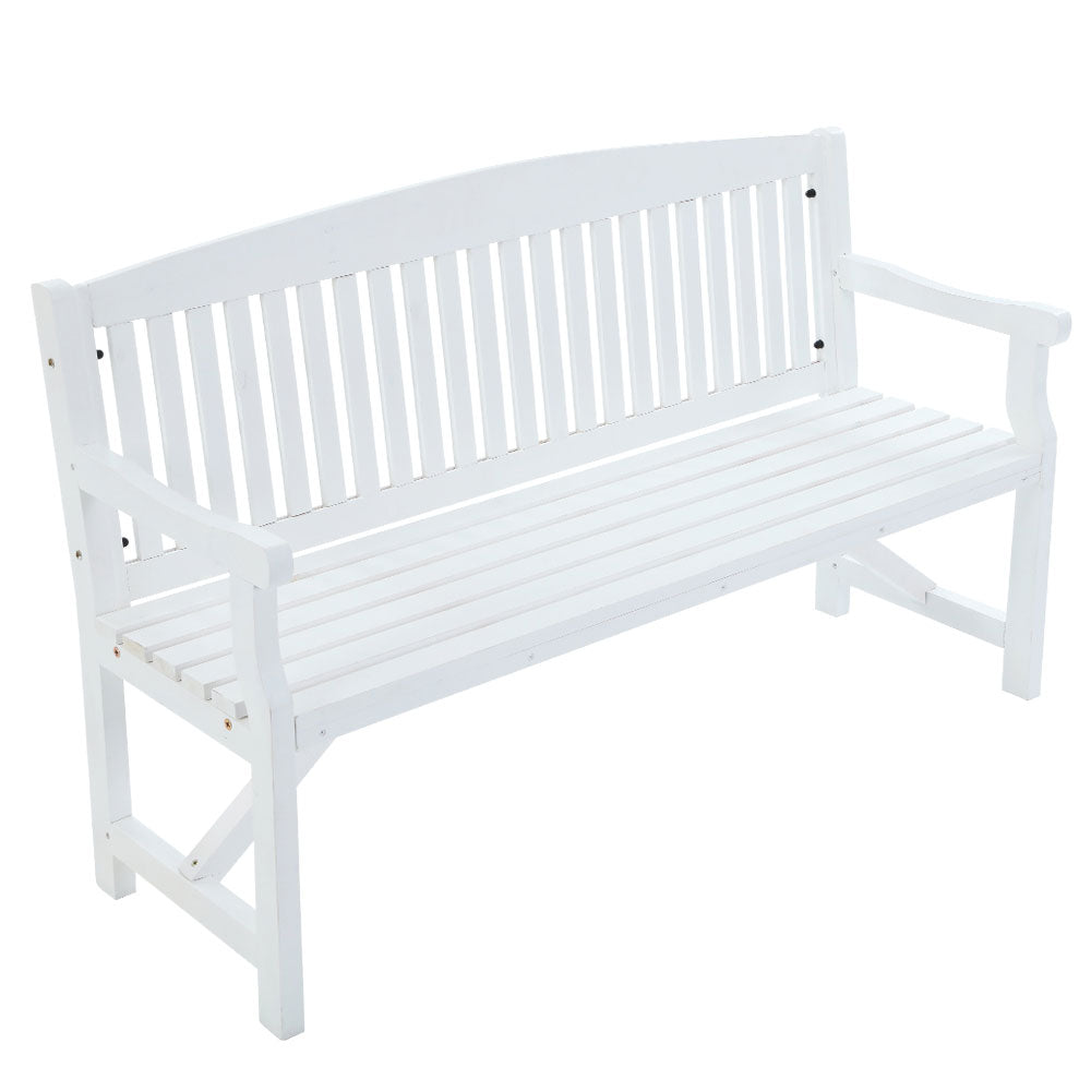 Solene Wooden Garden Bench Chair Patio Deck 3 Seater - White