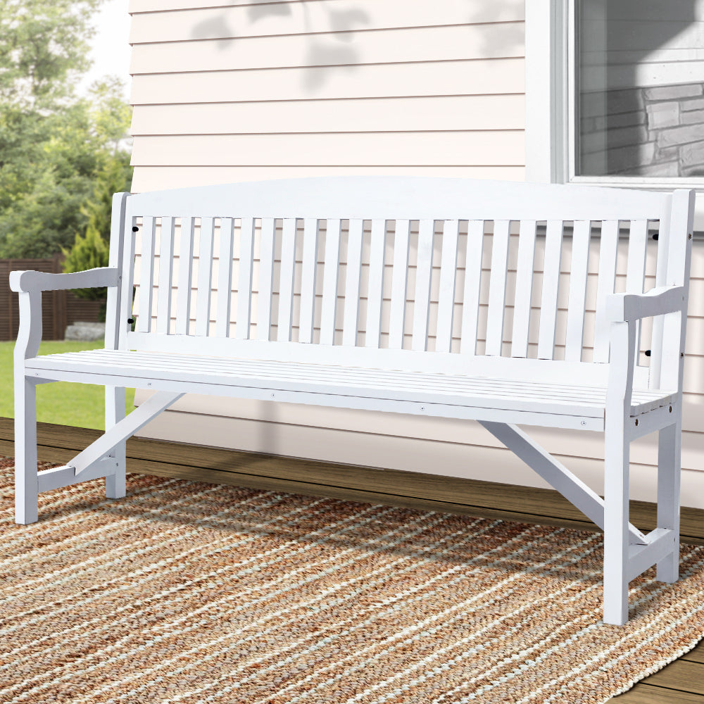 Solene Wooden Garden Bench Chair Patio Deck 3 Seater - White