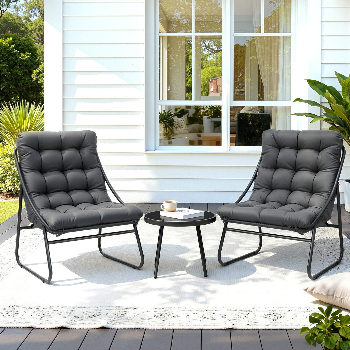 Zephira 3-Piece Outdoor Bistro Set Patio Furniture Table and Chairs Steel - Grey