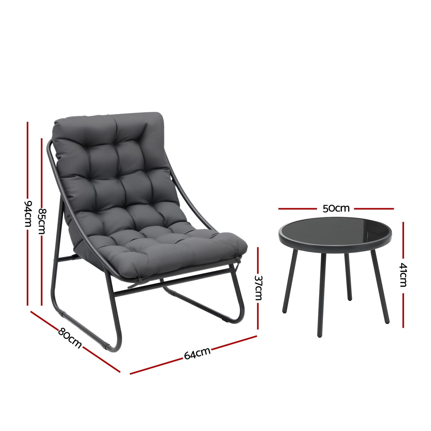 Zephira 3-Piece Outdoor Bistro Set Patio Furniture Table and Chairs Steel - Grey