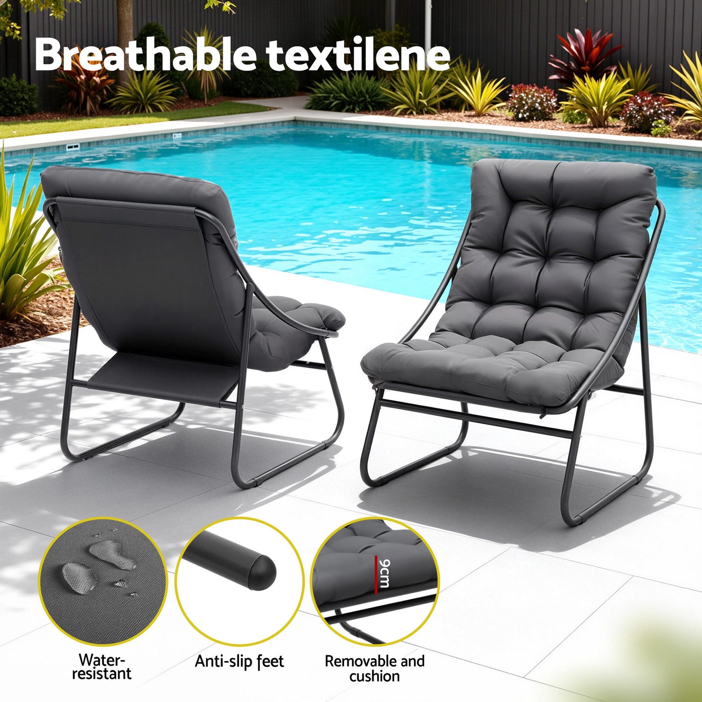 Zephira 3-Piece Outdoor Bistro Set Patio Furniture Table and Chairs Steel - Grey