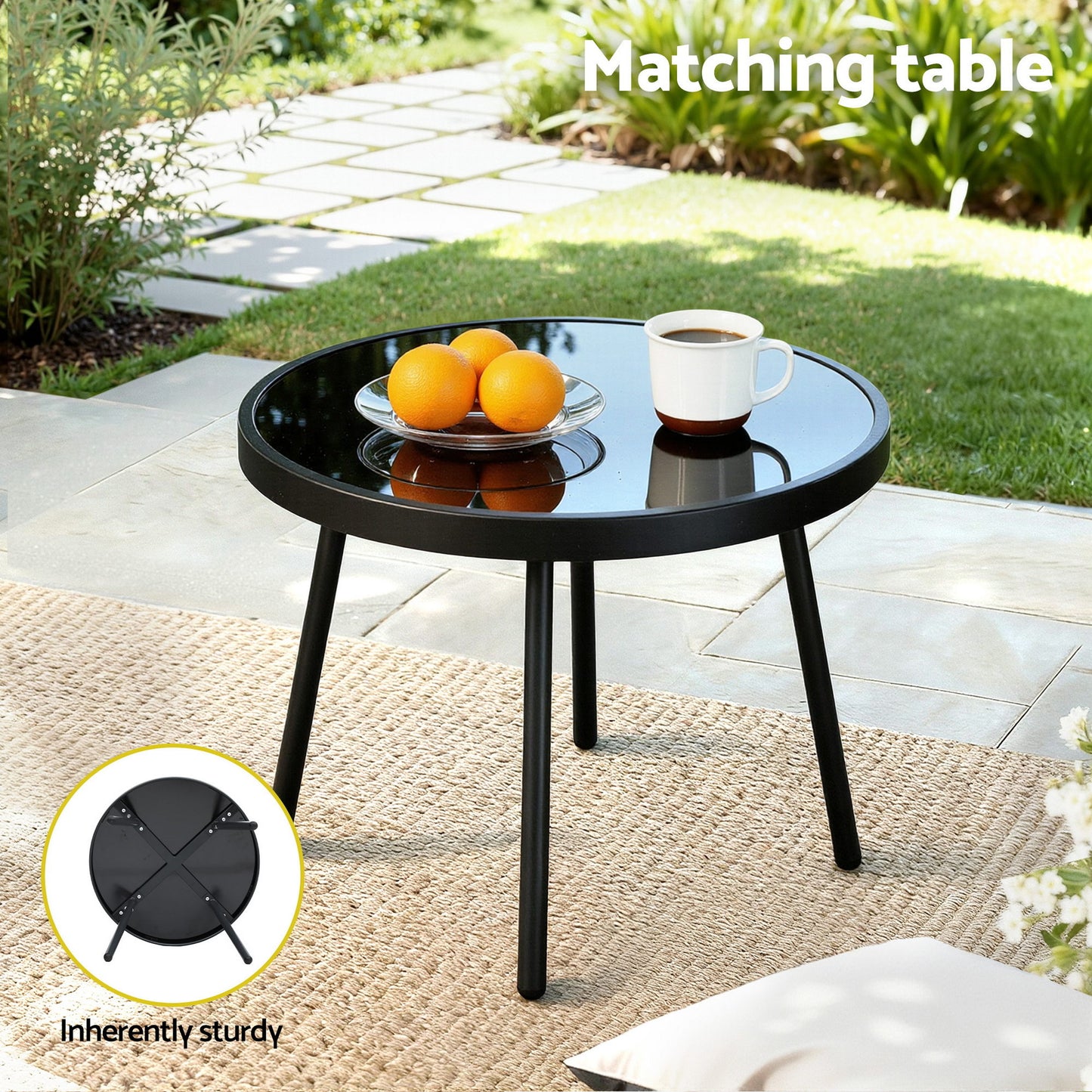 Zephira 3-Piece Outdoor Bistro Set Patio Furniture Table and Chairs Steel - Grey