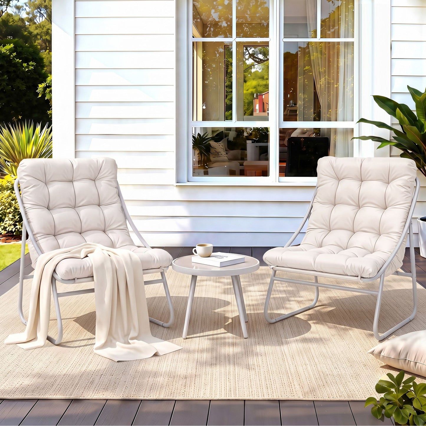 Zephira 3-Piece Outdoor Bistro Set Patio Furniture Table and Chairs Steel - Khaki