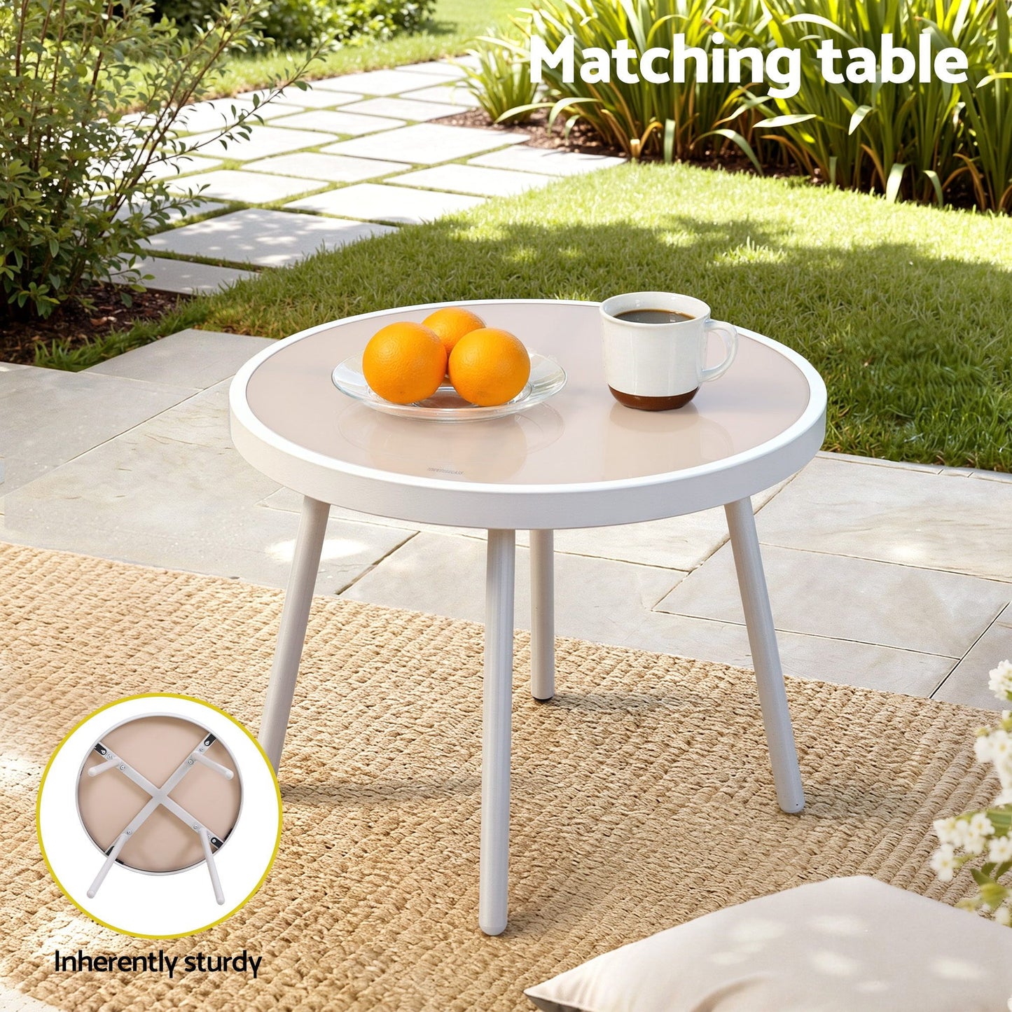 Zephira 3-Piece Outdoor Bistro Set Patio Furniture Table and Chairs Steel - Khaki