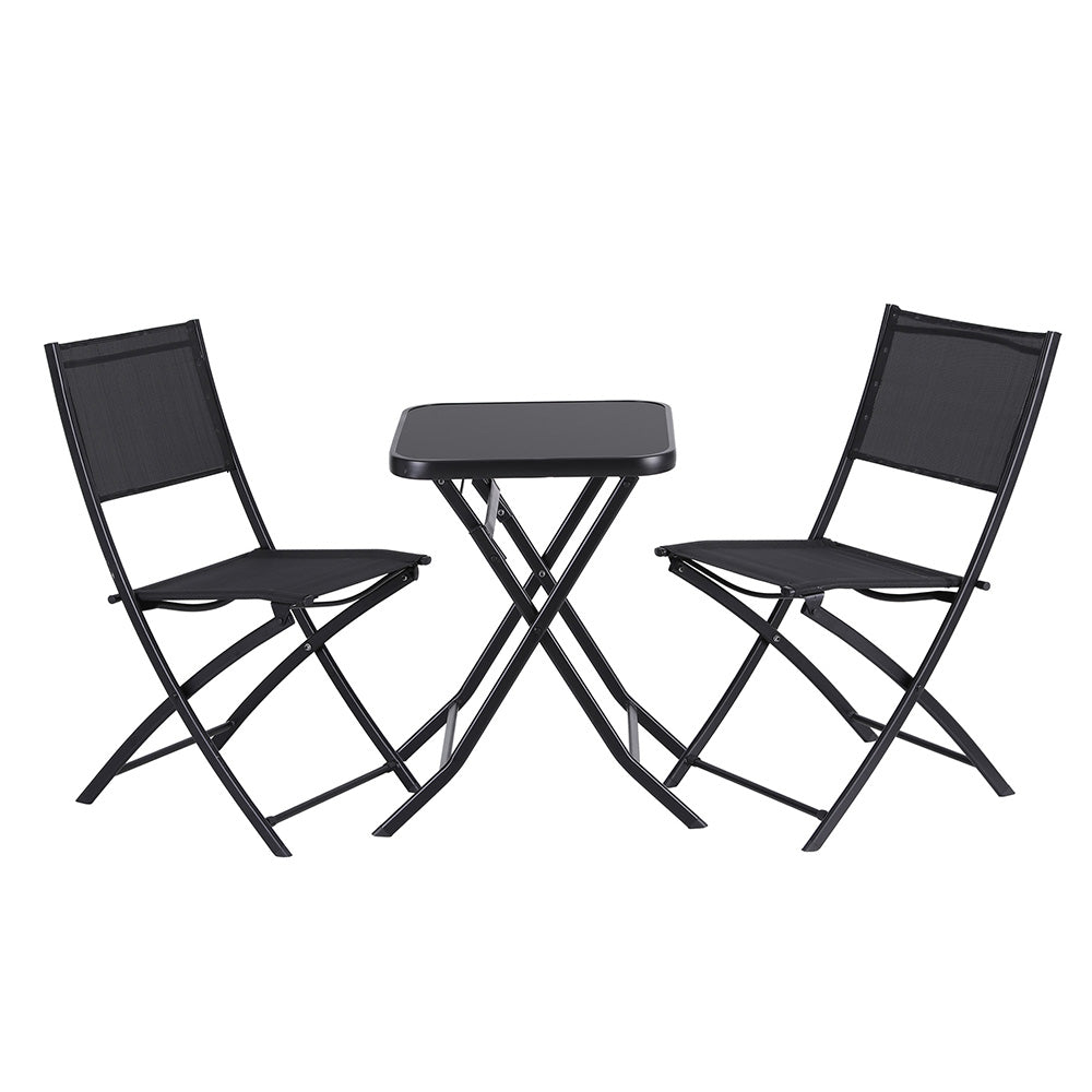 Kallan  Outdoor Bistro Set Folding Table and Chairs Patio Furniture Garden Steel - Black