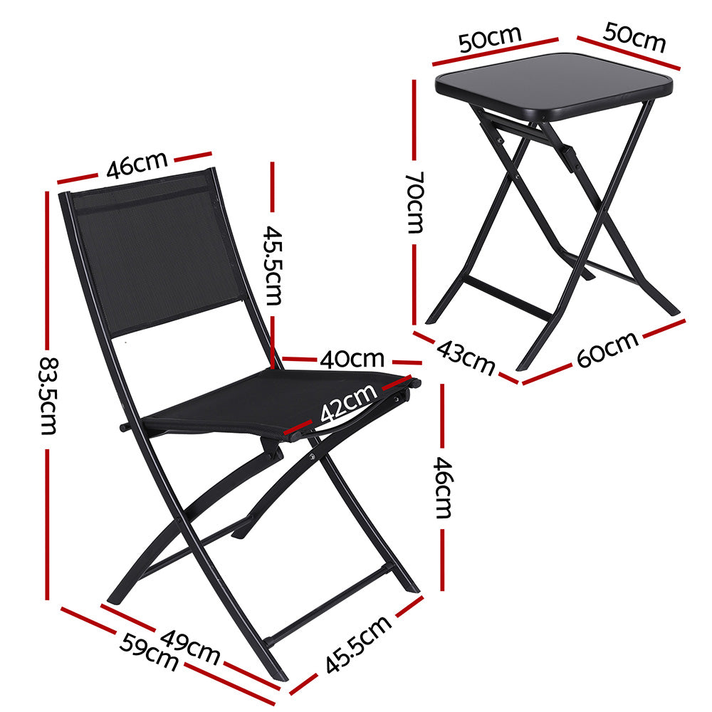 Kallan  Outdoor Bistro Set Folding Table and Chairs Patio Furniture Garden Steel - Black
