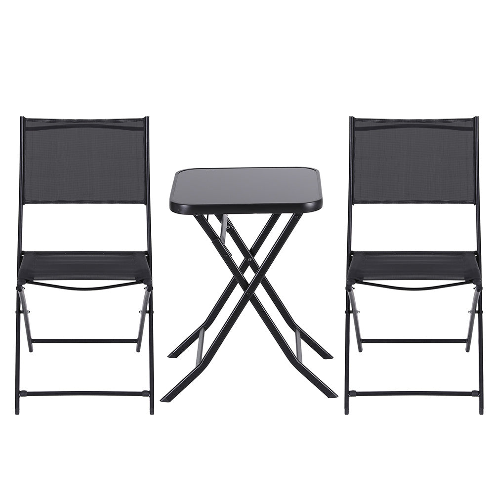 Kallan  Outdoor Bistro Set Folding Table and Chairs Patio Furniture Garden Steel - Black