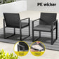 Bellamy 3-Piece Outdoor Bistro Set Patio Furniture Wicker Dining Chairs Table Cushion - Black
