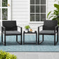 Bellamy 3-Piece Outdoor Bistro Set Patio Furniture Wicker Dining Chairs Table Cushion - Black
