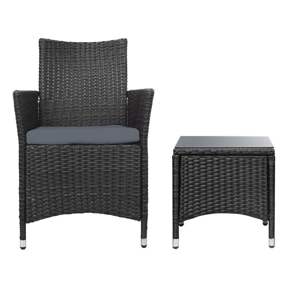 Noah 2-Seater Wicker Furniture 3-Piece Outdoor Setting - Black