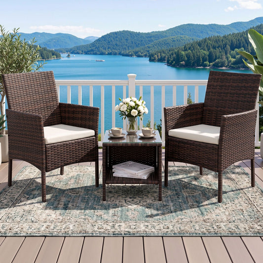 Noah 2-Seater Wicker Furniture 3-Piece Outdoor Setting - Brown