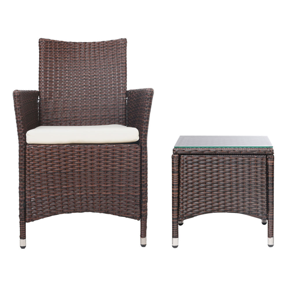 Noah 2-Seater Wicker Furniture 3-Piece Outdoor Setting - Brown