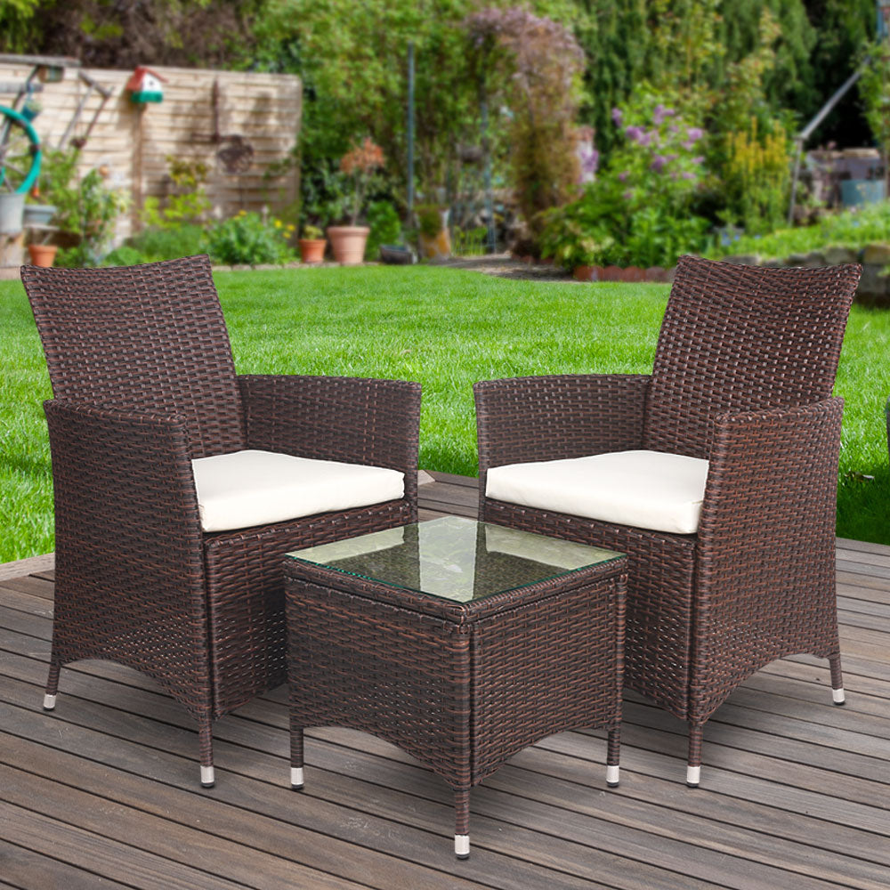 Noah 2-Seater Wicker Furniture 3-Piece Outdoor Setting - Brown